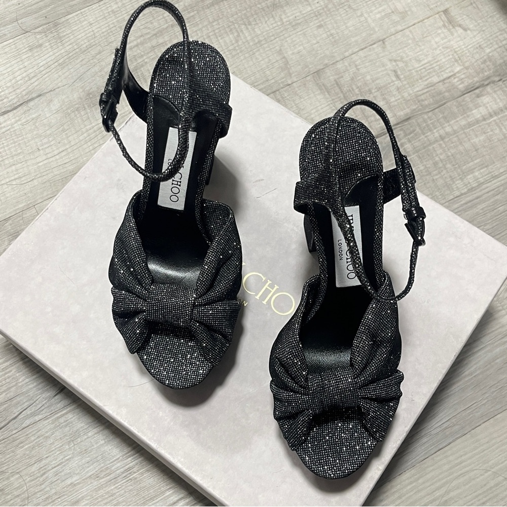 Jimmy Choo Elegant Heloise 120 Black High Heel Sandals - Picture 6 of 13